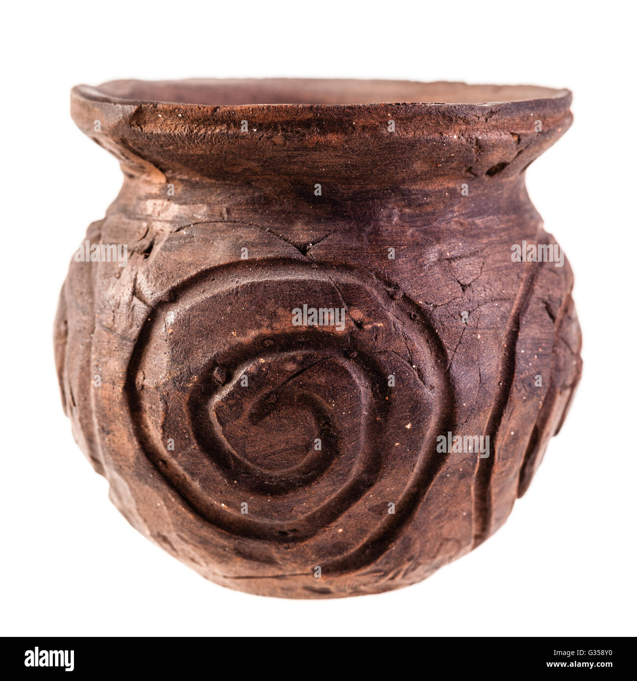 an ancient apulian Olla, a roman style vase, isolated over a white background Stock Photo