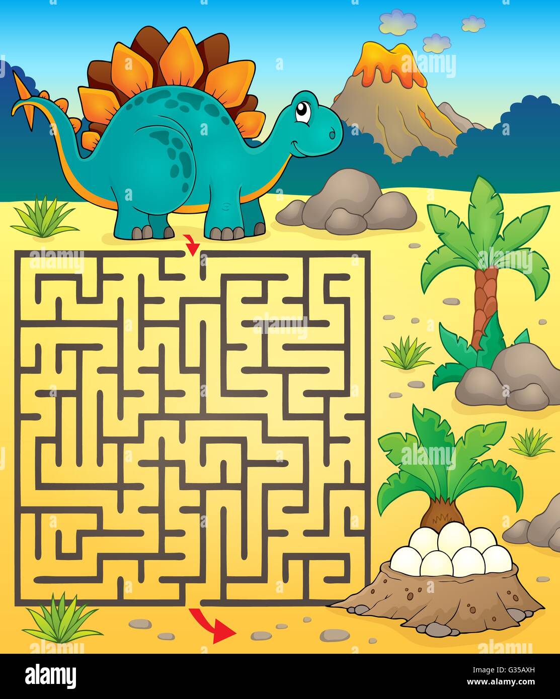 Maze 3 with dinosaur theme 1 - picture illustration Stock Photo - Alamy