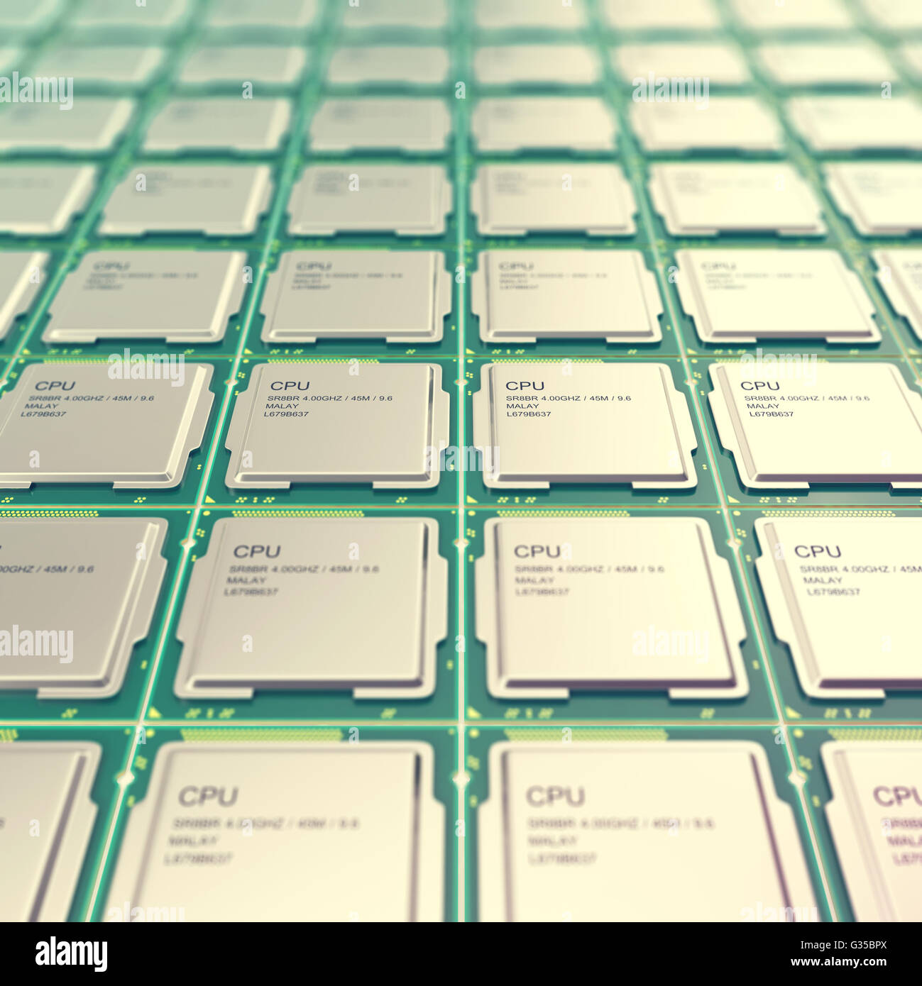 Computer PC CPU chip electronics industry concept, close-up viewmodern processors with depth of field effect Stock Photo