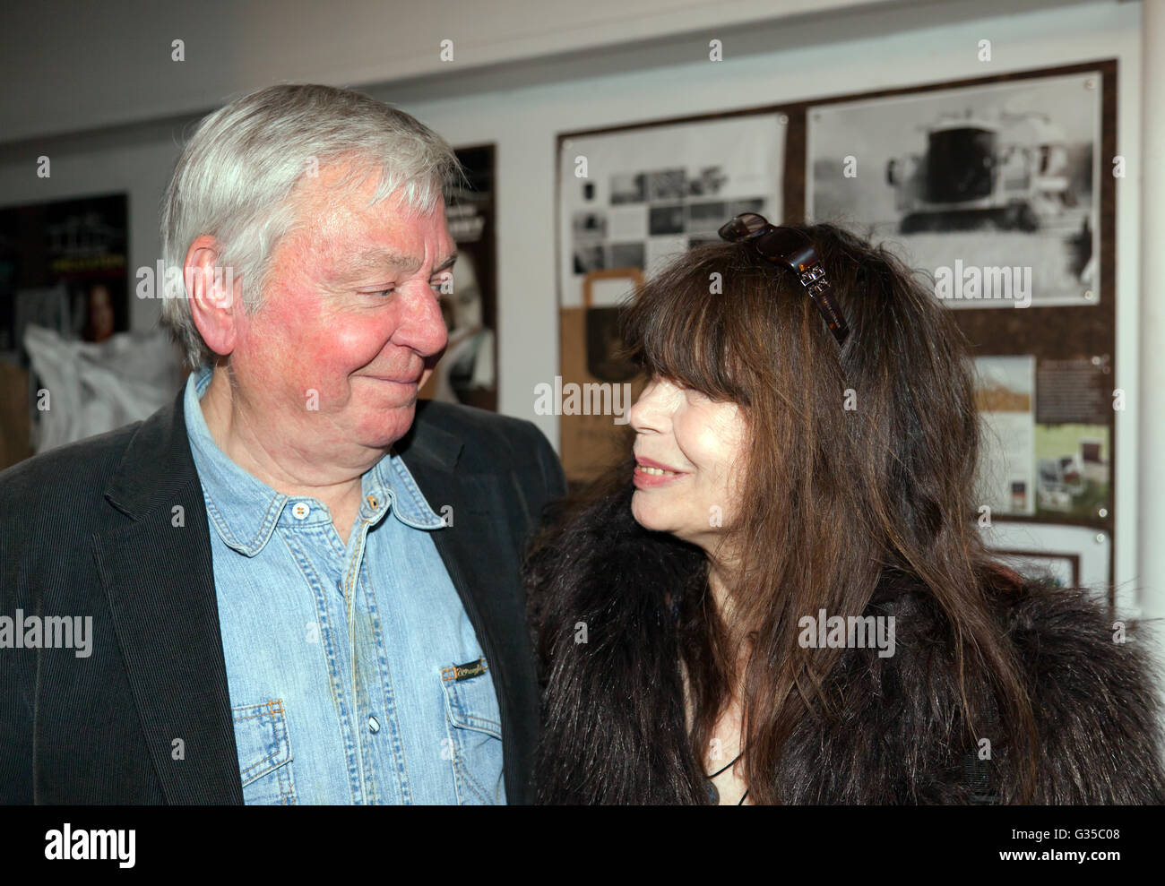 David Barry and Penny Spencer at Flatplanet Soho. Both actors appeared in Please Sir, as Frankie Abbott  and Sharon Eversleigh Stock Photo