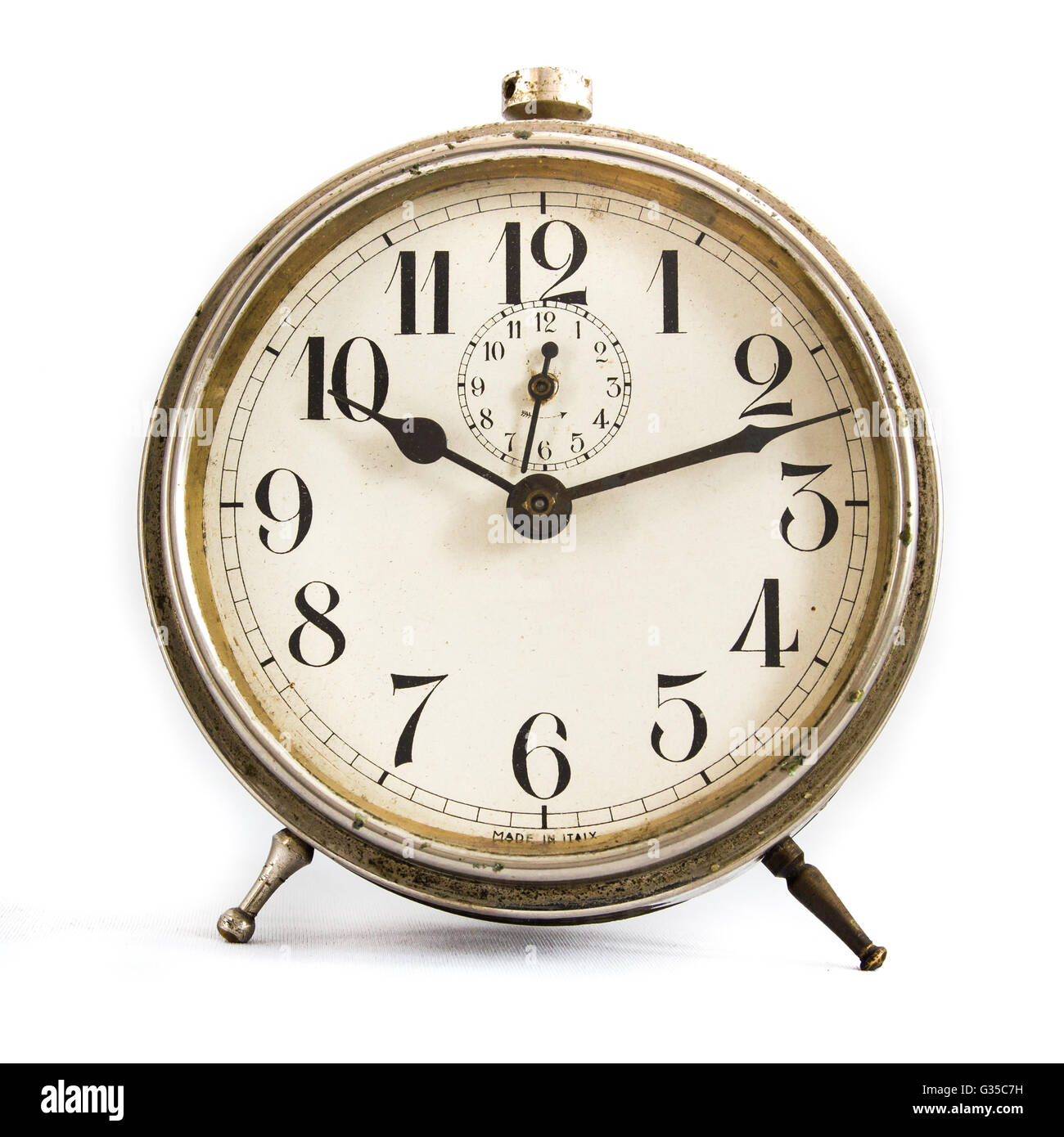 Old alarm clock, isolated on the white background Stock Photo - Alamy