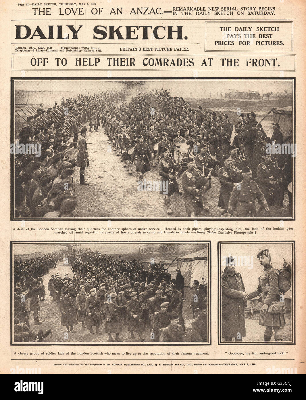 1916 Daily Sketch London Scottish Troops Stock Photo