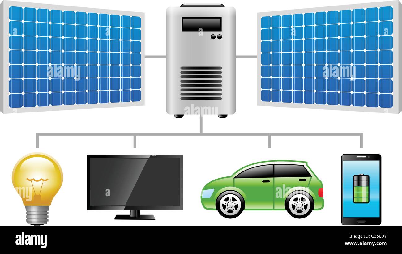 Solar Panels, Solar Power, Renewable Energy Stock Vector