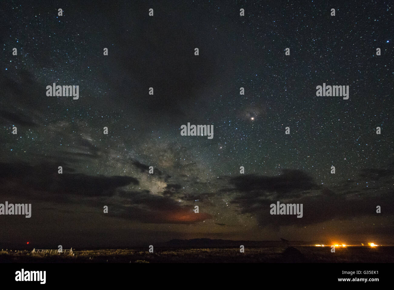 Night sky at the Very large Array-National Radio Astronomy Observatory, New Mexico, USA. Stock Photo