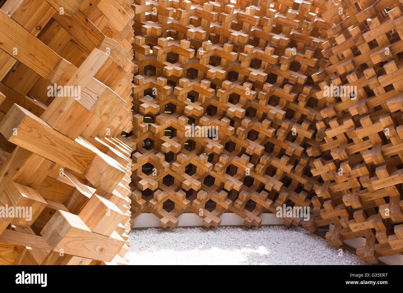 Milan Italy June 29 16 Architectural Close Up Of Japanese Pavilion An Expo 15 In Milan With Its Wooden Grid Stock Photo Alamy