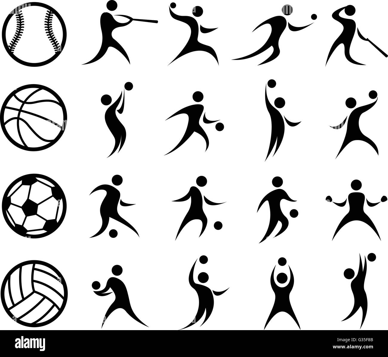 Sports Silhouette, Basketball, Baseball, Soccer, Volleyball Stock Vector