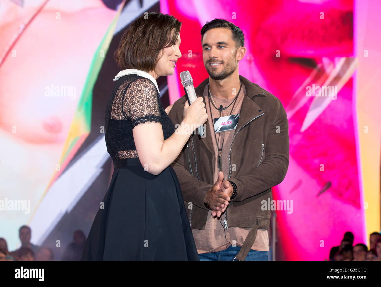 Presenter Emma Wallis talks to Alex Cannon before he enters the Big