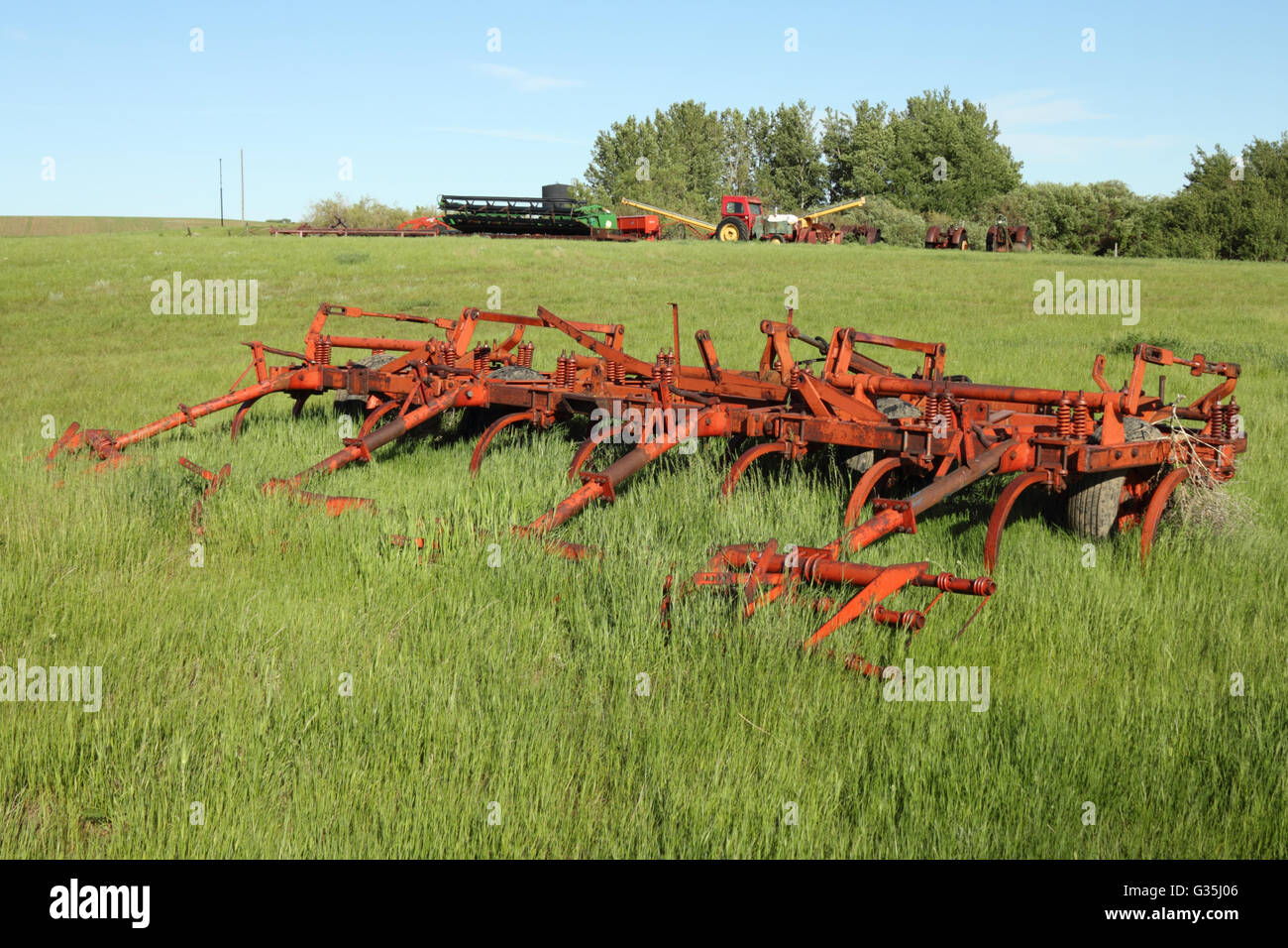 A Co-op cultivator with harrows in Alberta, Canada. Stock Photo