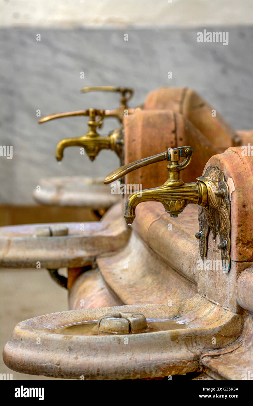 Spring water taps in the Source des Celestins, Vichy, Allier, France Stock Photo