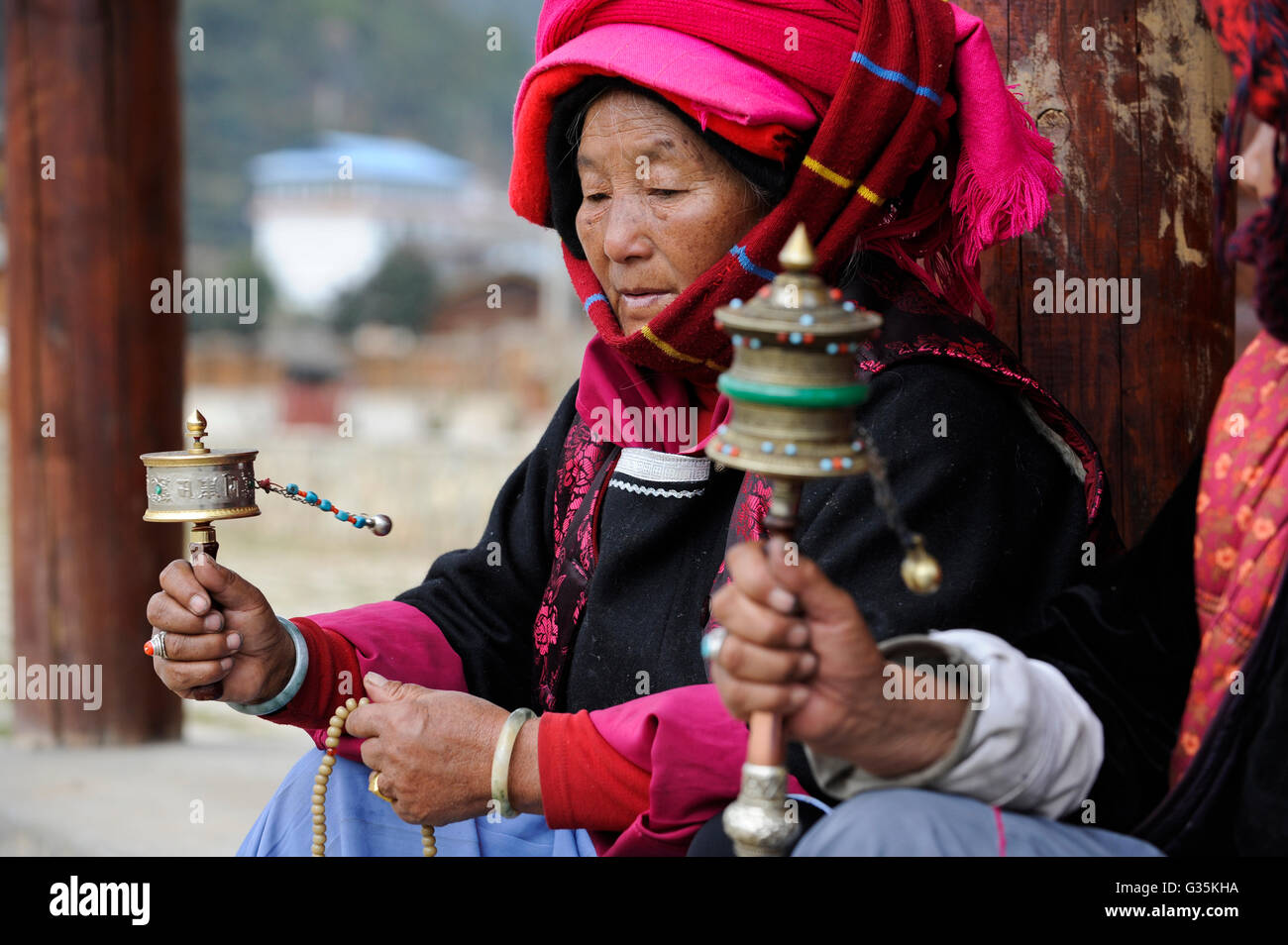 CHINA Yunnan, Lugu Lake , ethnic minority Mosuo who are buddhist and women have a matriarch , matriarchal society Stock Photo