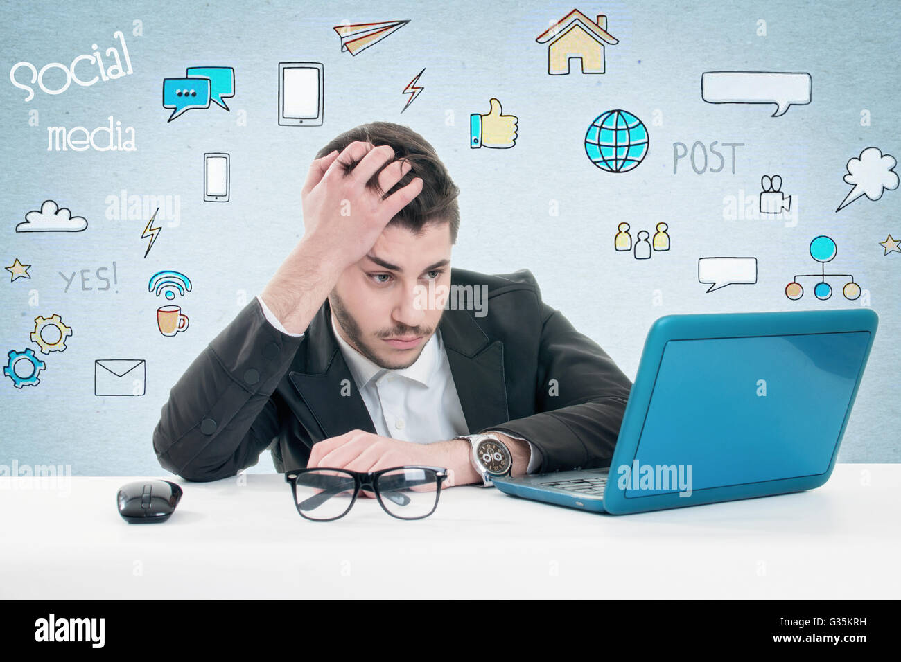 Angry furious businessman working on computer Stock Photo - Alamy