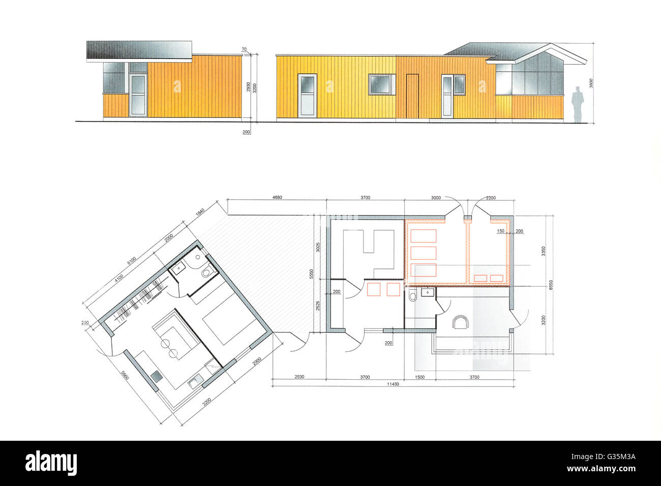 new house plan blueprint drawing architectural background Stock Photo