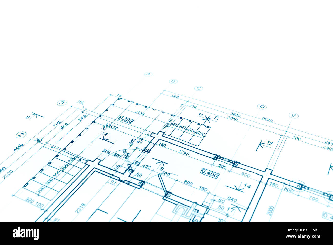 architectural background with floor plan blueprint technical drawing Stock Photo