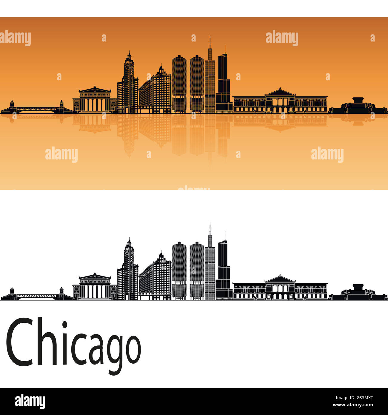 Chicago skyline in orange background in editable vector file Stock Photo