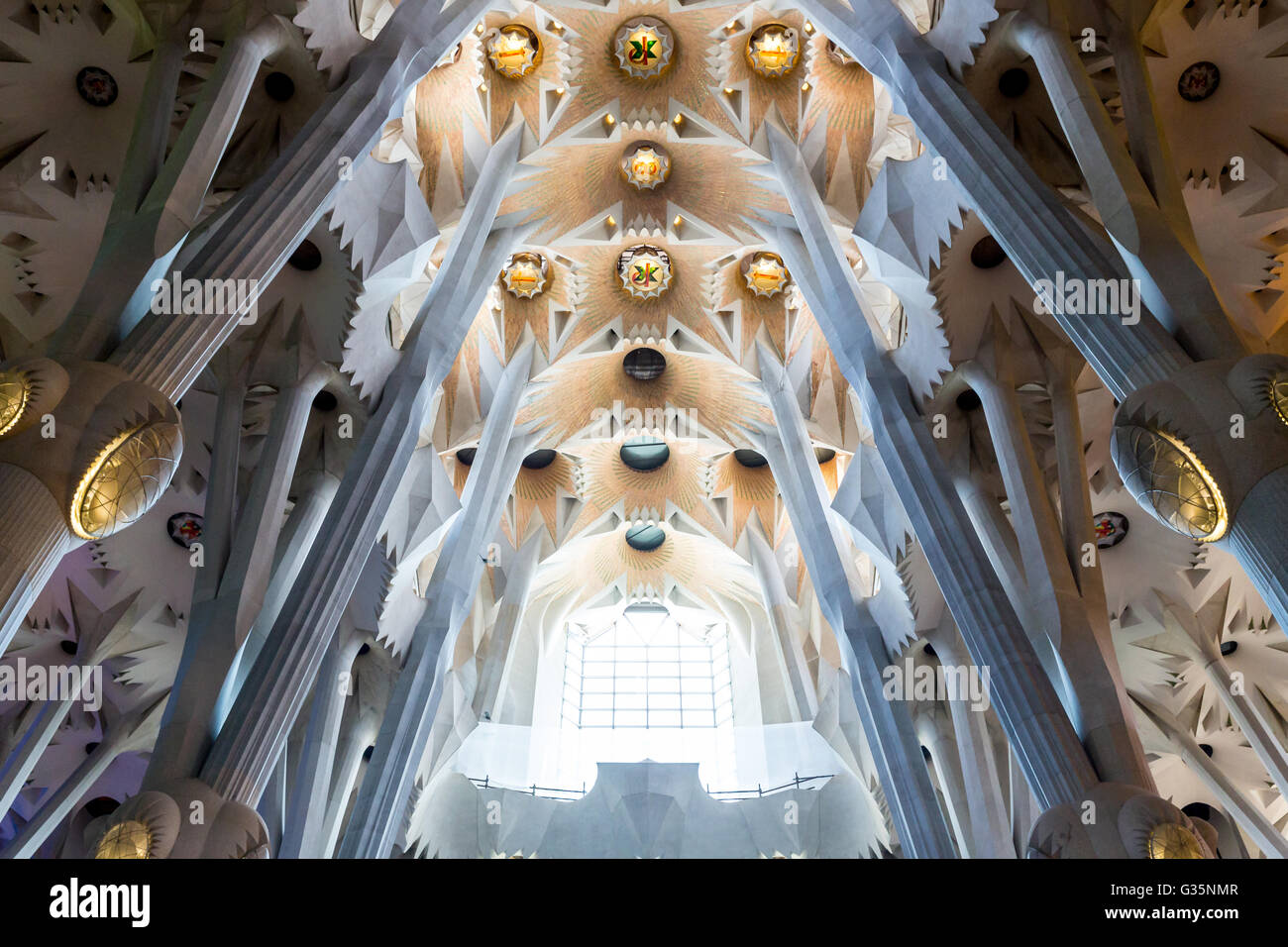Barcelona, Spain - Jun 10:Interior of La Sagrada Familia - designed by ...