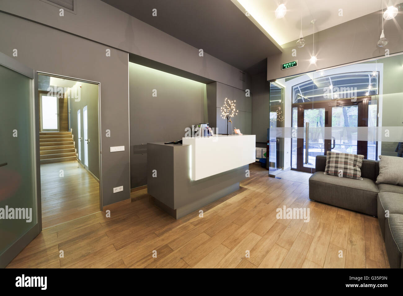 Modern interior design. Lobby at  dental clinic. Stock Photo