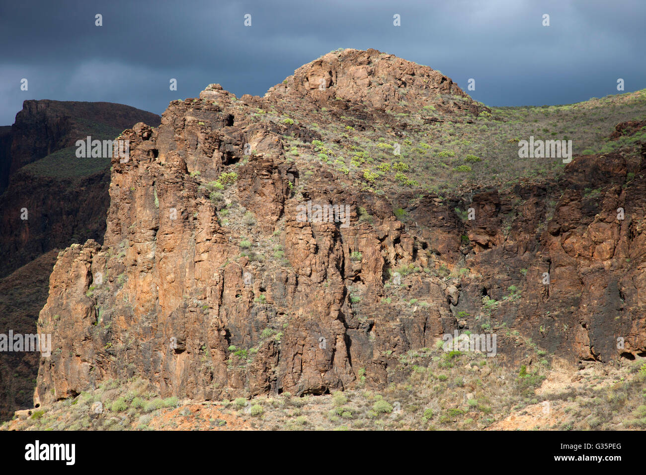 panorama of the Barranco de Fataga, Gran Canaria island, Canary archipelago, Spain, Europe Stock Photo