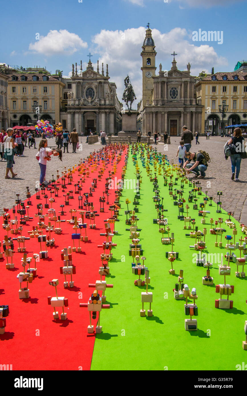 Toys Made By Children From Parts Provided On Display Piazza San Carlo 