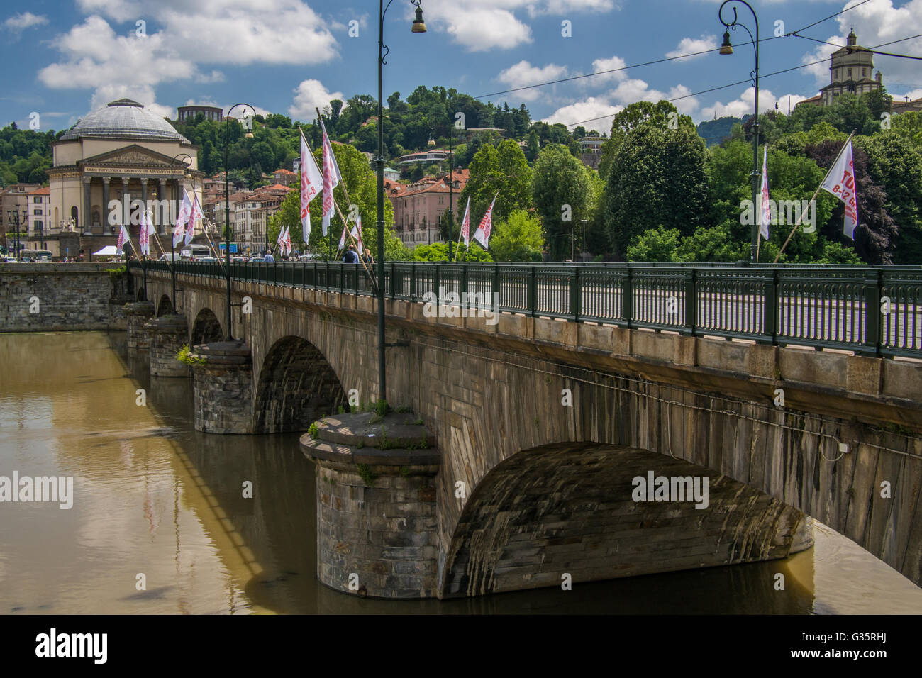 Bridge over the River Po and the 'Gran Madre di Dio' church, Turin, Piedmont region, Italy. Stock Photo