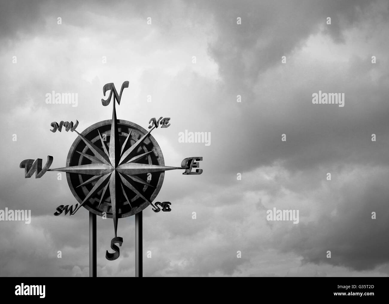 Compass background concept as a business exploration symbol and navigation icon with a blank empty sky for copy space with 3D illustration elements. Stock Photo