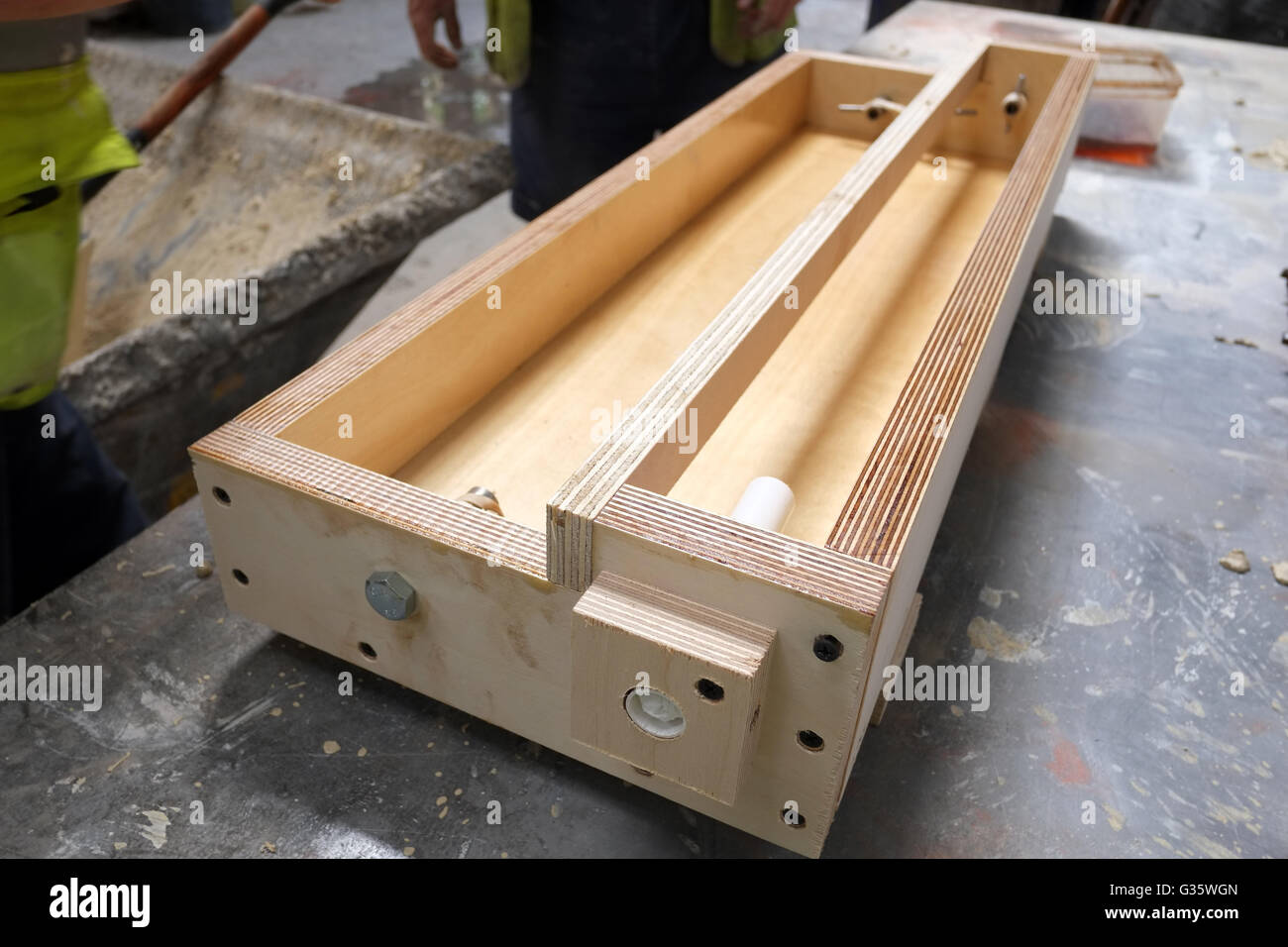 Wooden box for use as a concrete mould. June 2016 Stock Photo