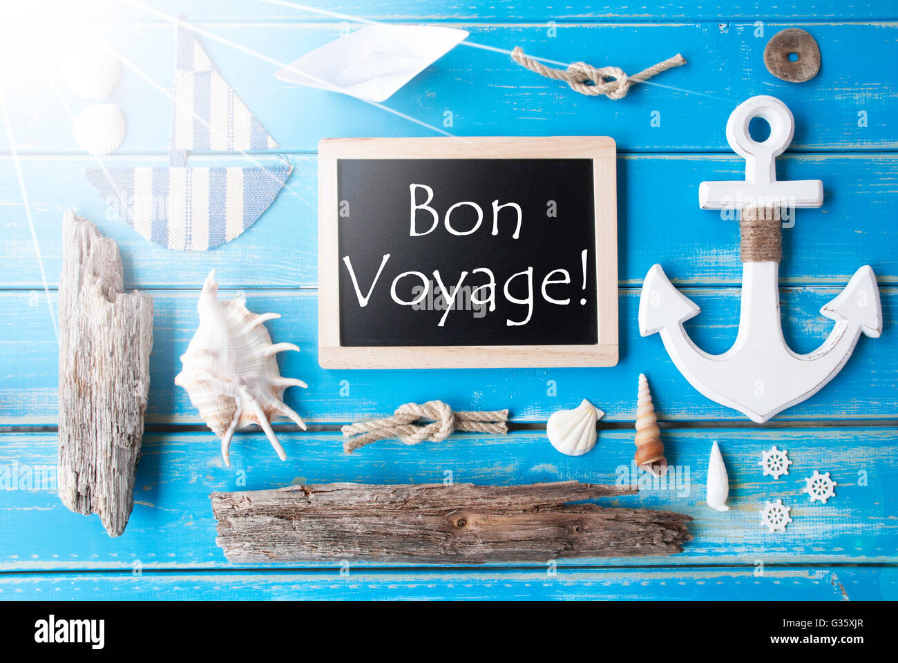 Sunny Nautic Chalkboard, Bon Voyage Means Good Trip Stock Photo - Alamy