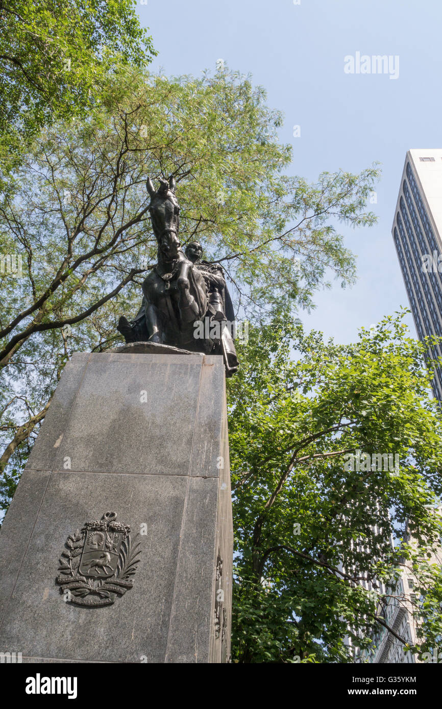 General Simon Bolivar Statue, Artists' Gate, Central Park South, NYC, USA Stock Photo