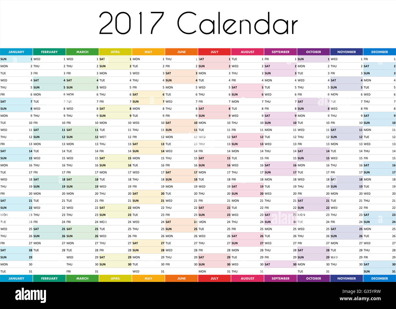 2017 Calendar ENGLISH VERSION Stock Photo Alamy