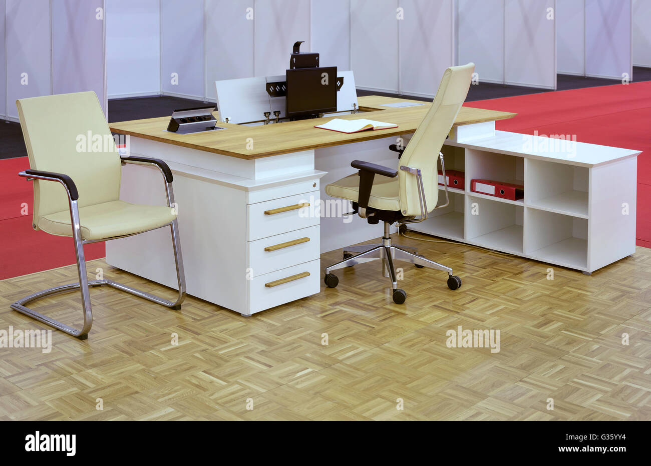 Small Office Desk Furniture Setup Stock Photo Alamy