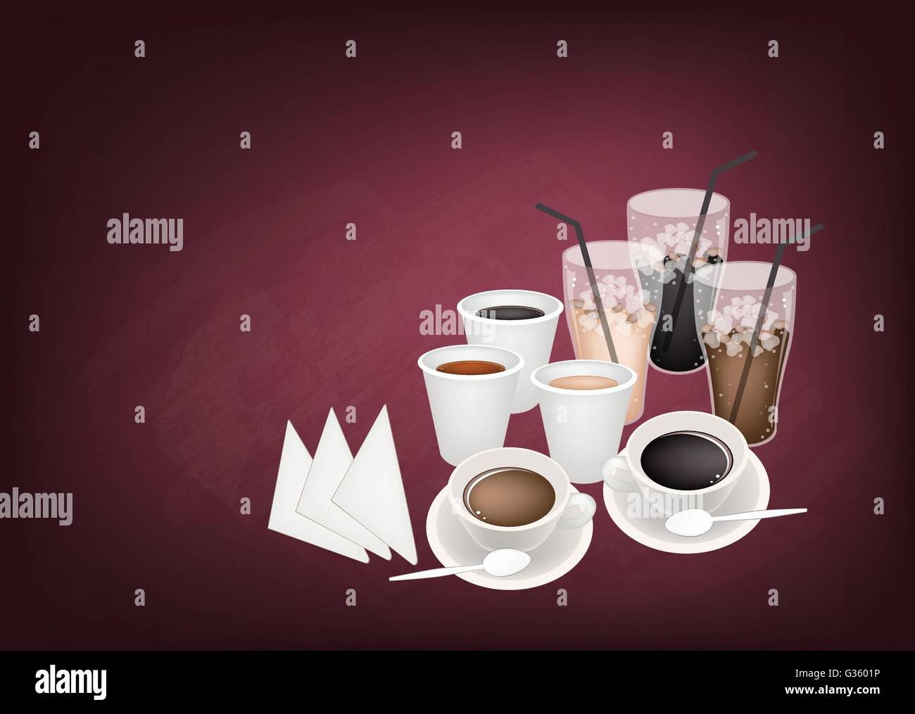 Cup Of Black Coffee Takeaway Coffee And Iced Coffee On A Chalkboard Stock Vector Image Art Alamy