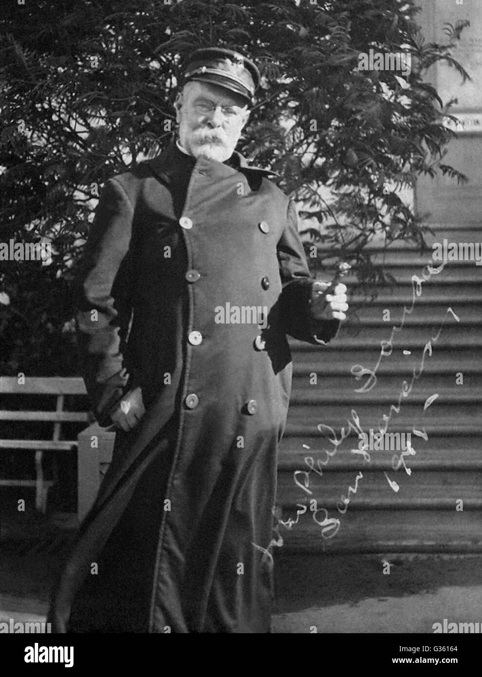 John Philip Sousa, the legendary composer and conductor of military and patriotic marches, at the San Francisco Panama-Pacific International Exposition in 1915. Stock Photo