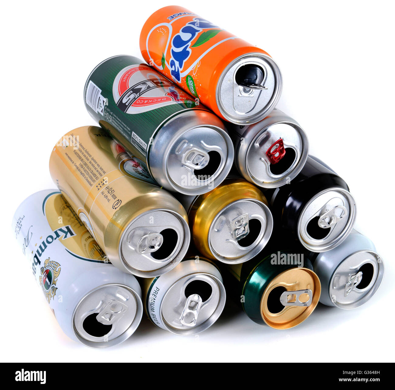 Tin can, drink can, drink cans, beer can, beer cans Stock Photo