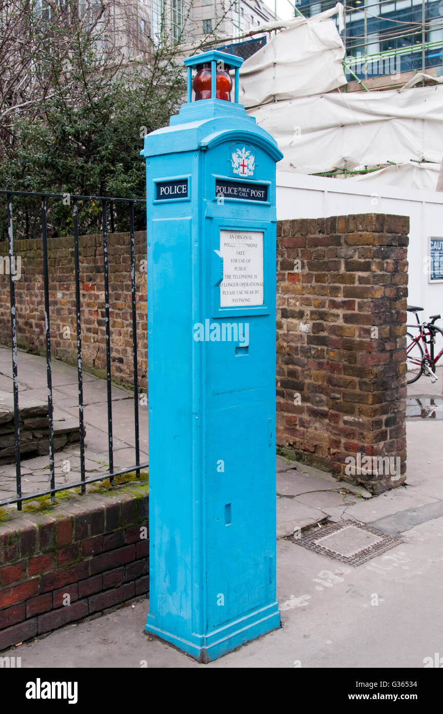 A Grade II listed Metropolitan Police Public Call Post now preserved but unused in the City of London. Stock Photo