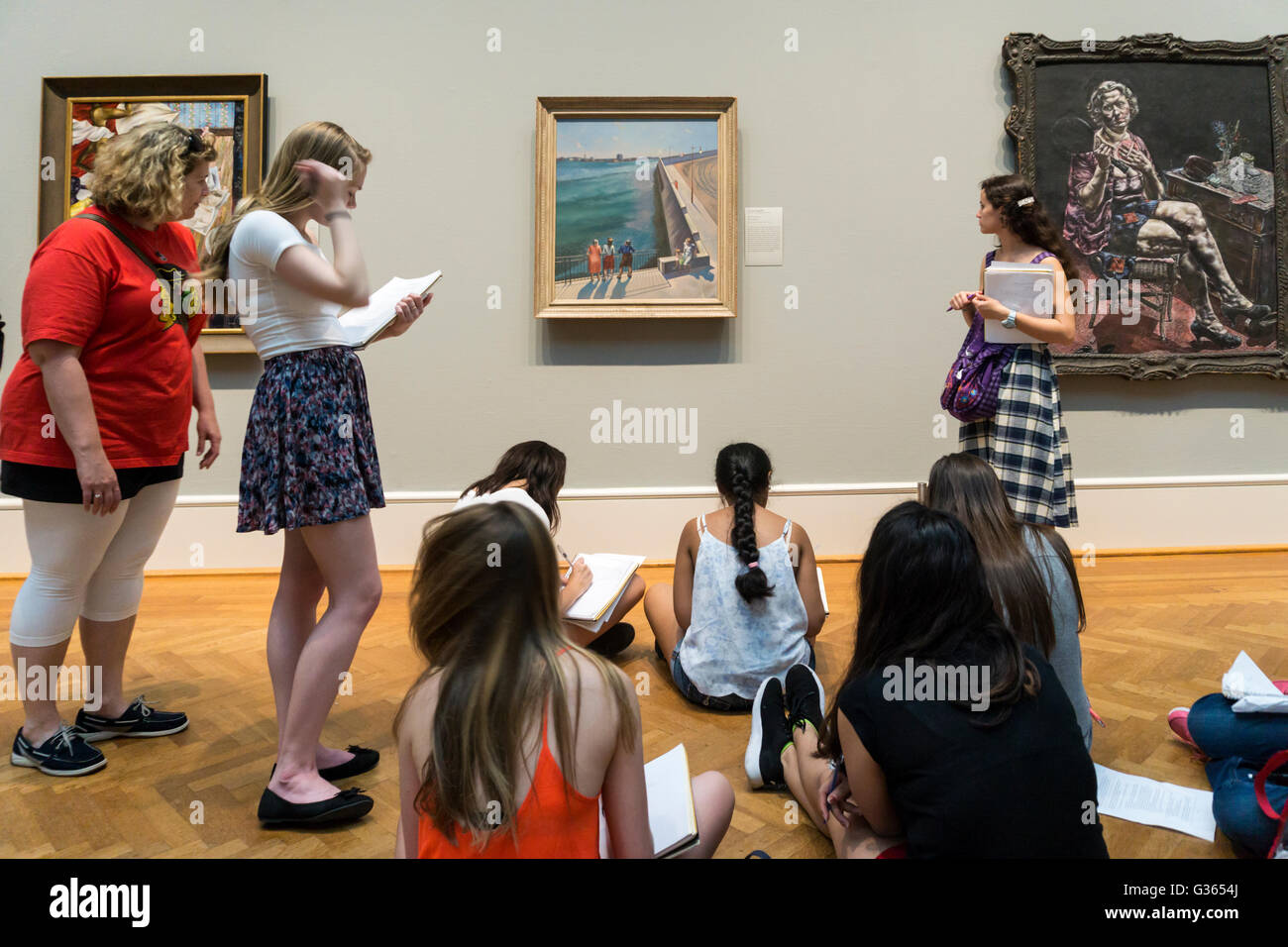 Visitors in a gallery of the Art Institute of Chicago. Stock Photo