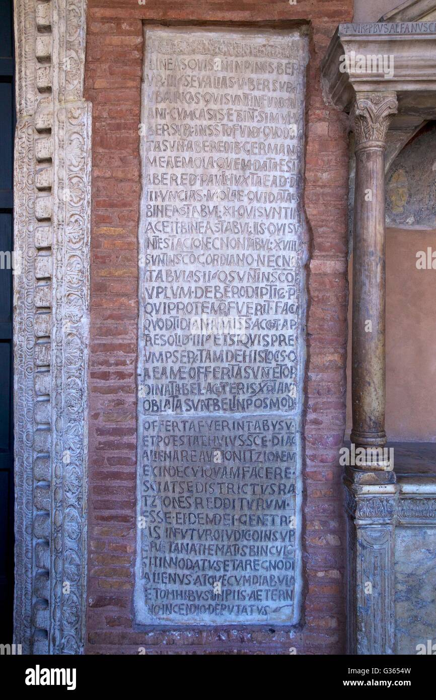 Latin inscription in colonnade,  Santa Maria in Cosmedin, Rome, Lazio, Italy, Europe Stock Photo