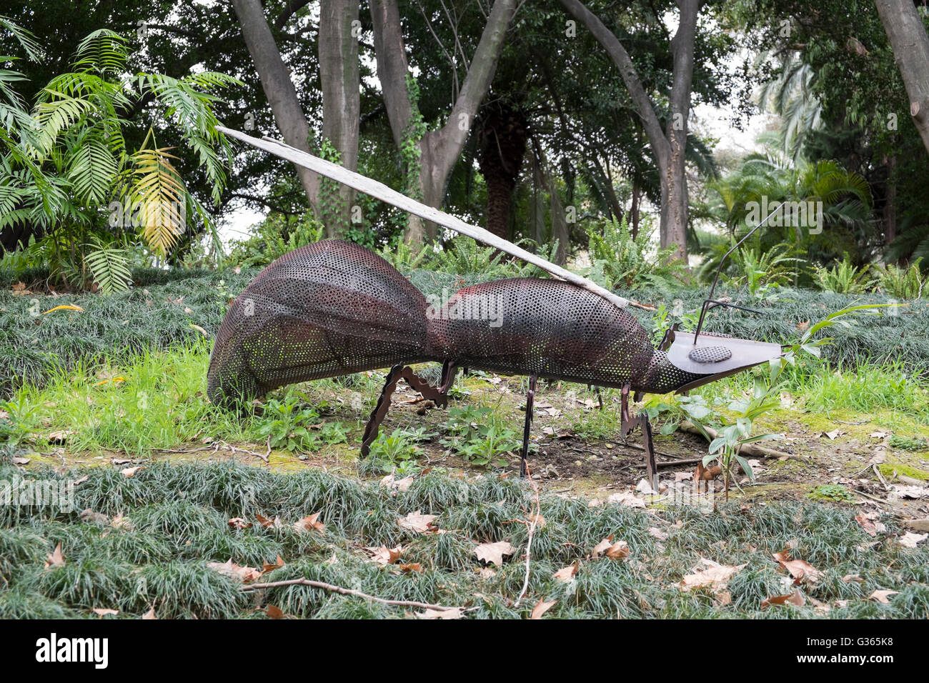 Insect iron sculpture. La Concepción. Jardín botánico-histórico de Málaga. Stock Photo