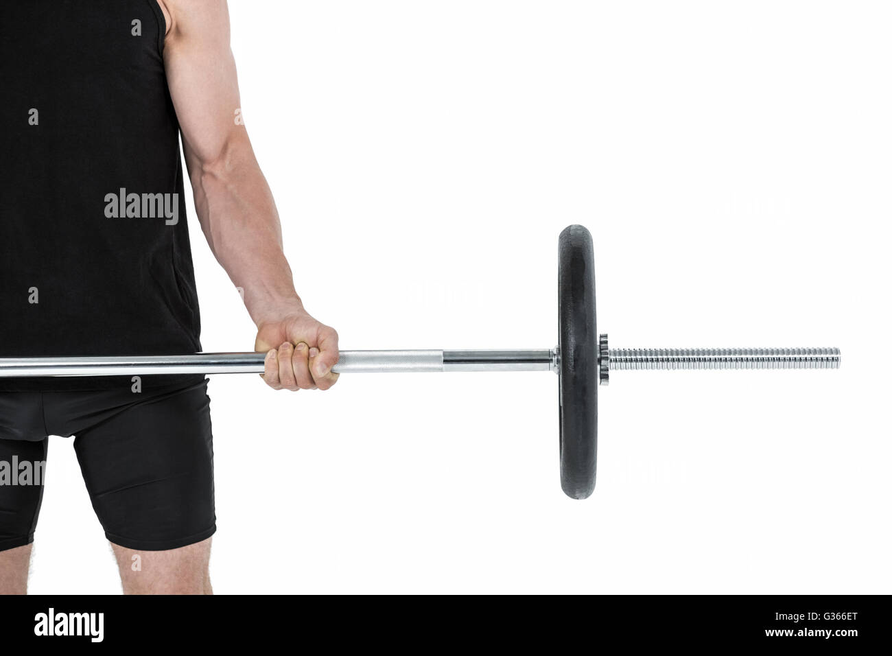 Bodybuilder lifting heavy barbell weights Stock Photo