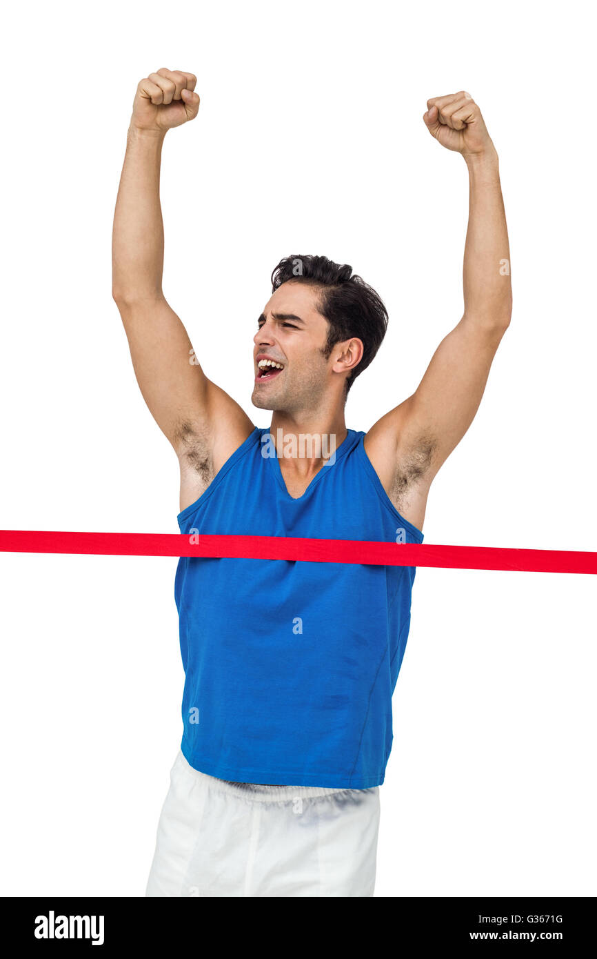 Male athlete crossing finish line hires stock photography and images
