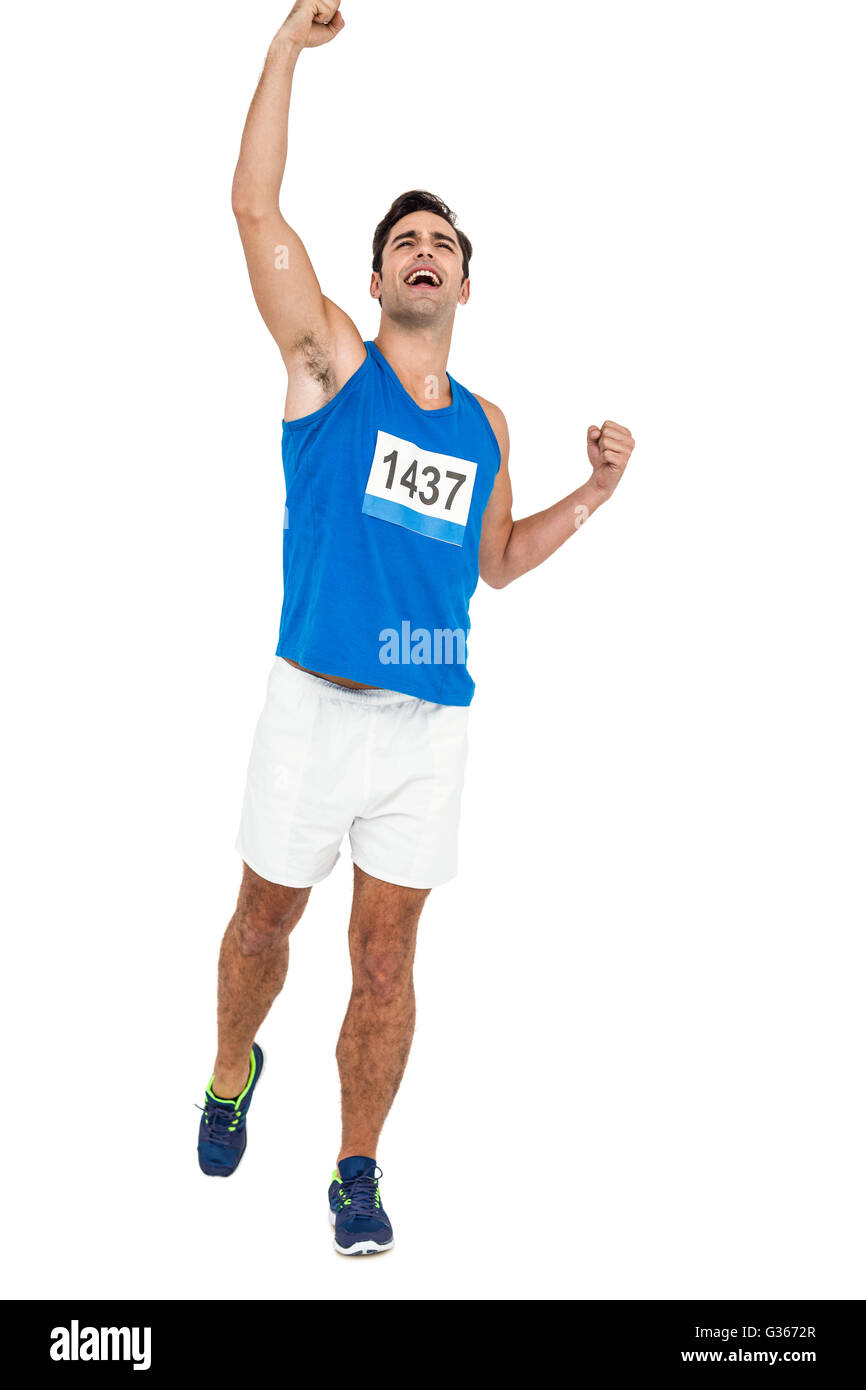 Male athlete posing after victory Stock Photo