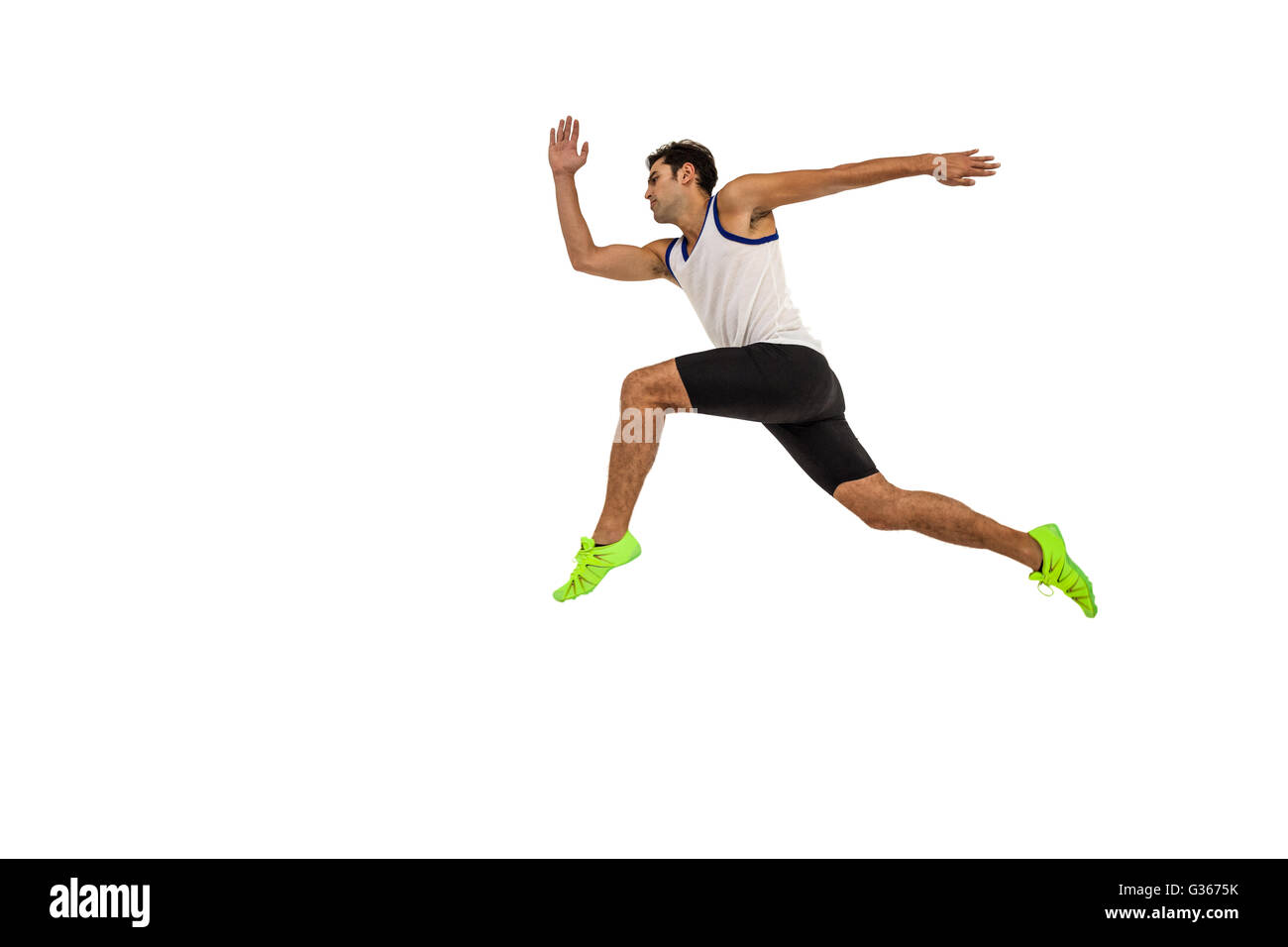Male athlete running on white background Stock Photo