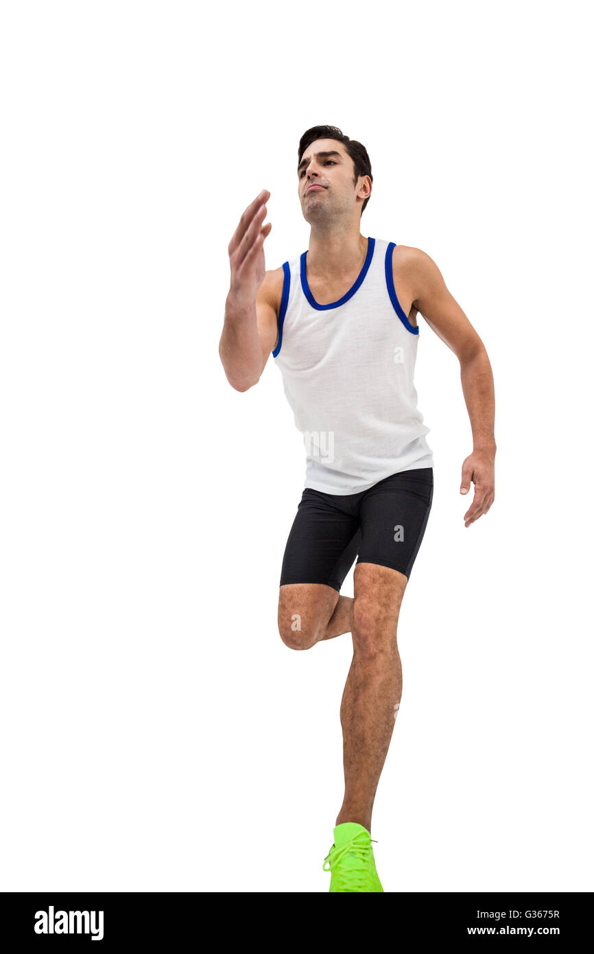 Male athlete running on white background Stock Photo