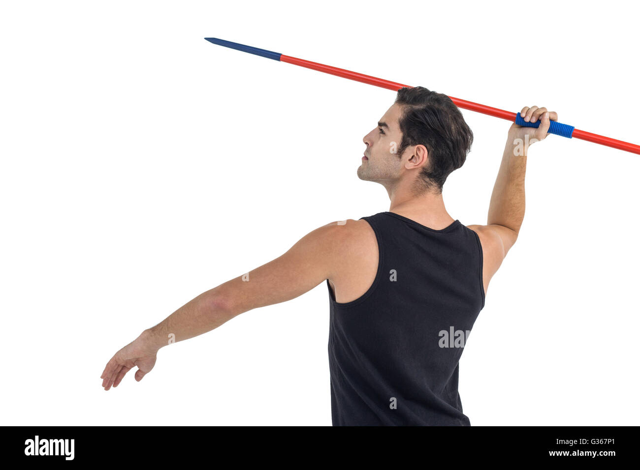 Male athlete preparing to throw javelin Stock Photo