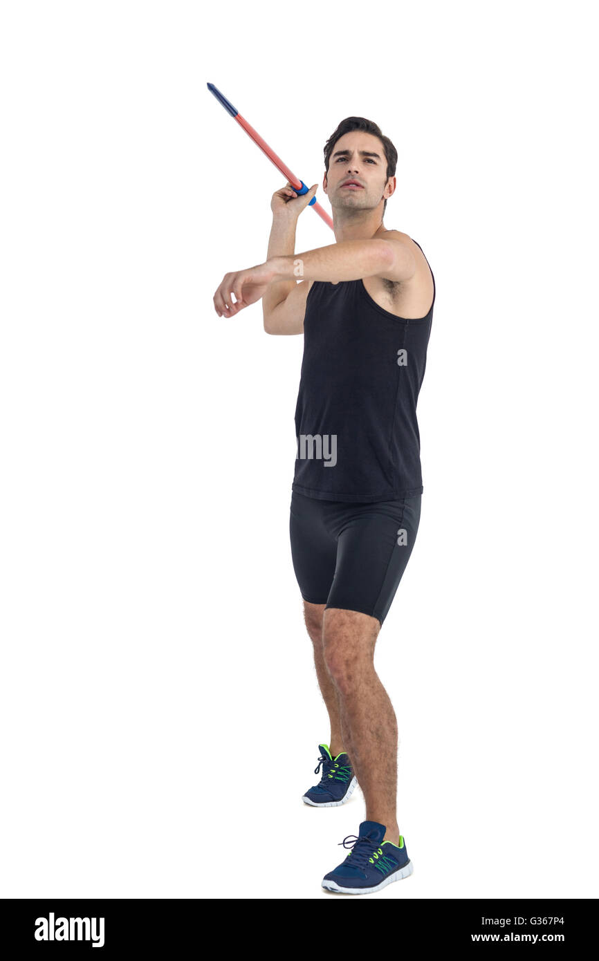 Male athlete preparing to throw javelin Stock Photo Alamy