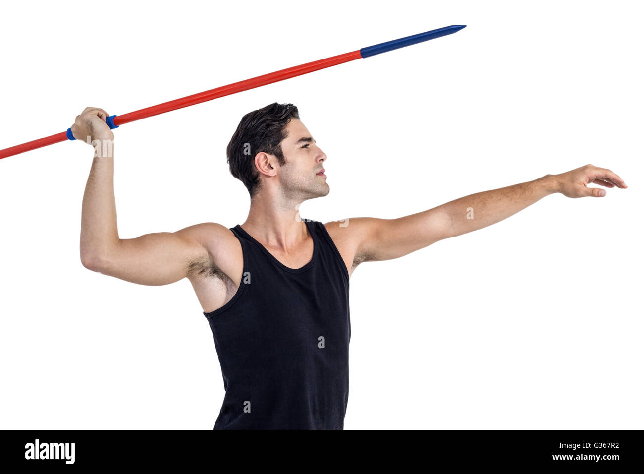 Male athlete preparing to throw javelin Stock Photo