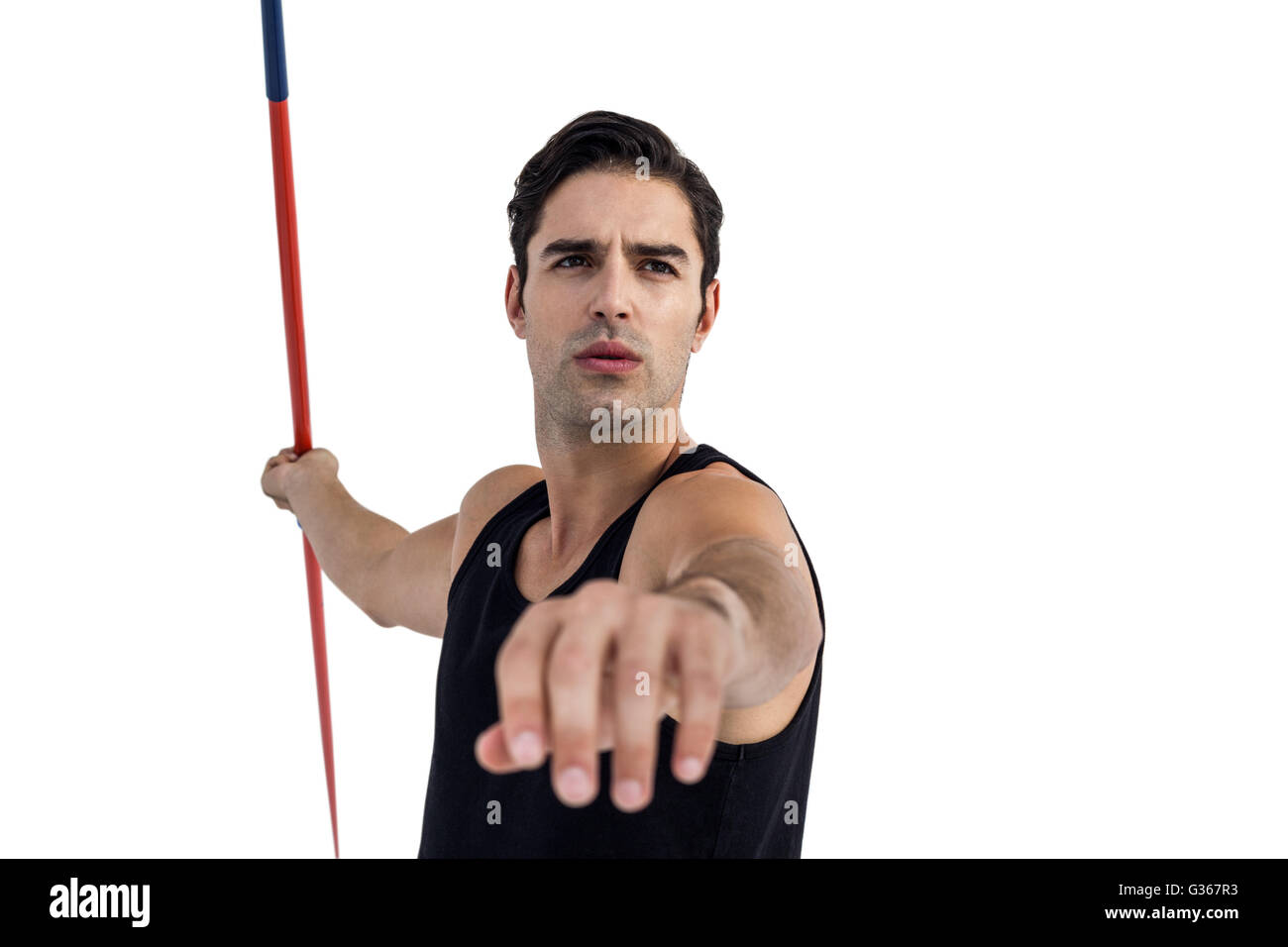 Male athlete preparing to throw javelin Stock Photo