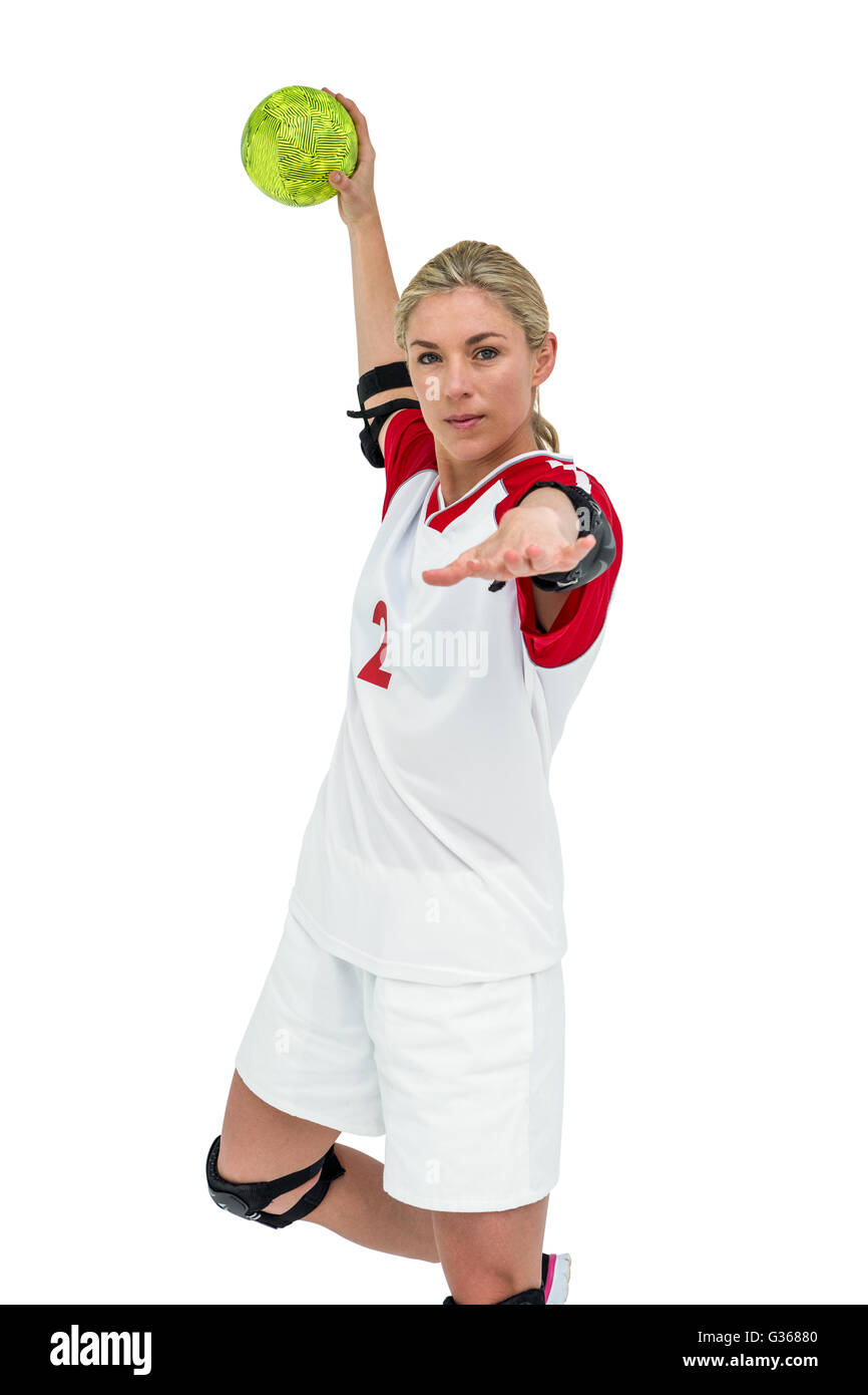 Sportswoman throwing a ball Stock Photo Alamy