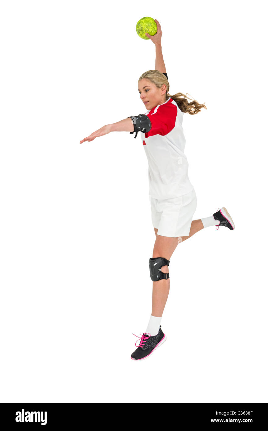 Sportswoman throwing a ball Stock Photo Alamy