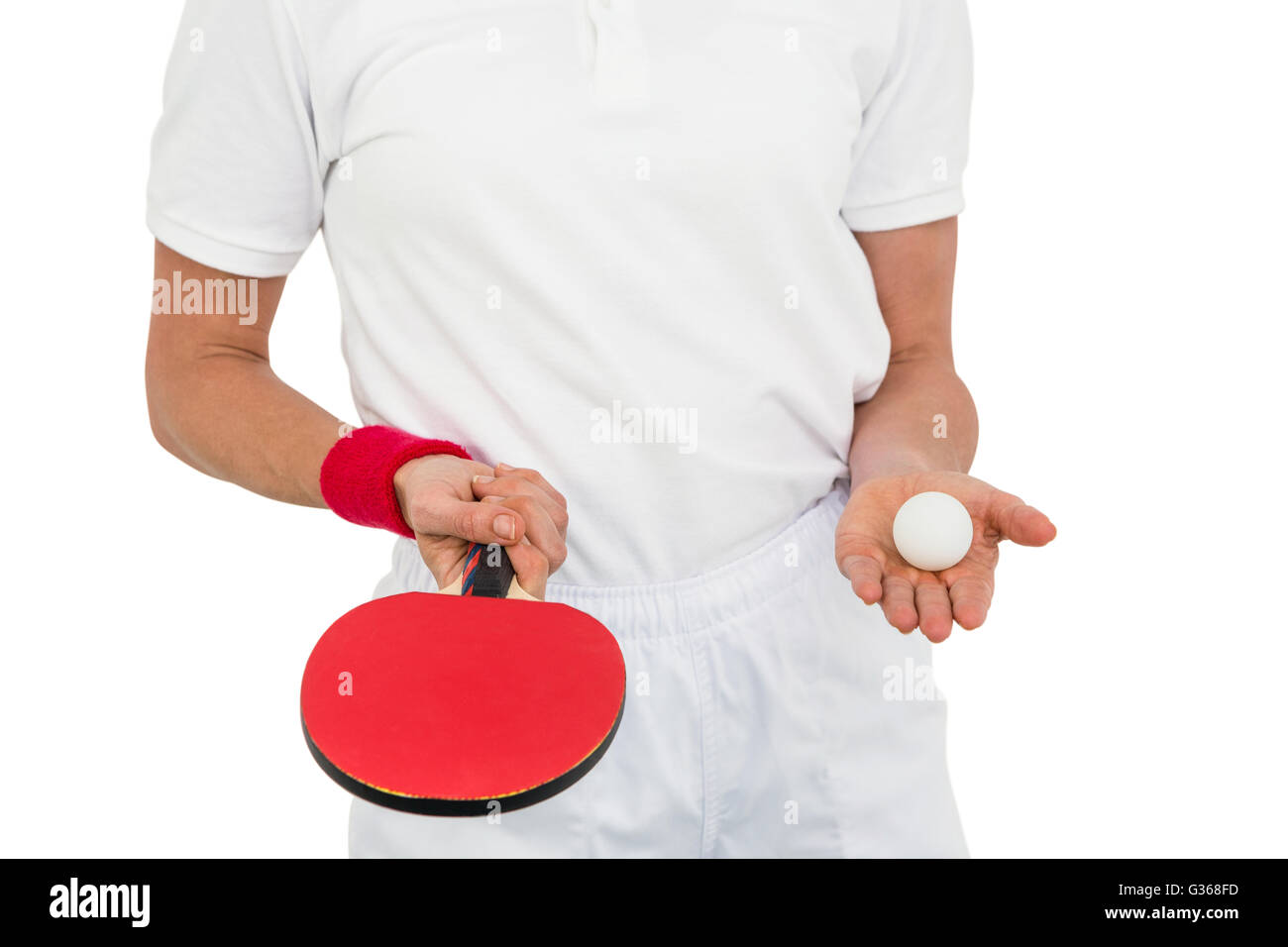 Female athlete holding table tennis paddle and ball Stock Photo