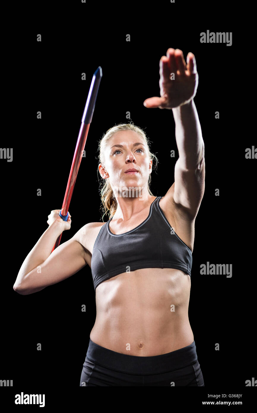 Athlete preparing to throw javelin Stock Photo Alamy