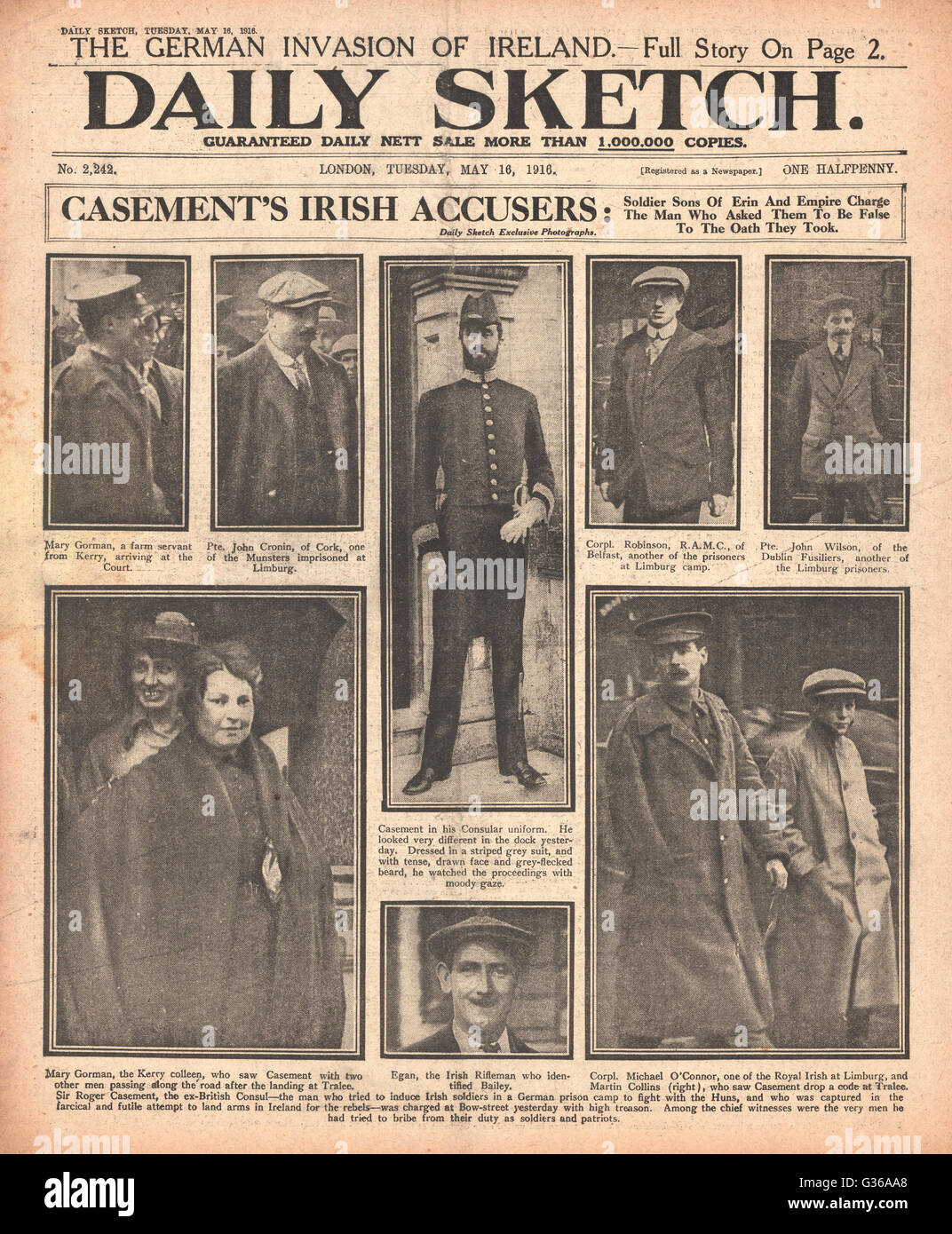 1916 Daily Sketch Trial of Irish rebel Roger Casement Stock Photo
